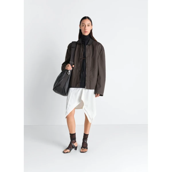 Lemaire Leather Collar Blouson in Cotton Twill - Jackets - Parisian Minimalist Luxury at Luxury Shoes 