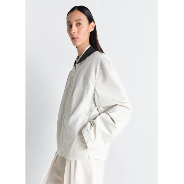 Lemaire Leather Collar Blouson in Cotton Twill - Jackets - Parisian Minimalist Luxury at Luxury Shoes 
