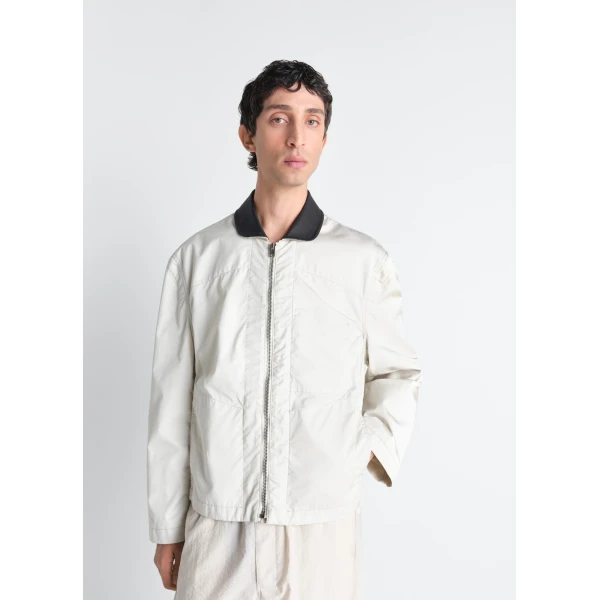 Lemaire Leather Collar Blouson in Cotton Twill - Jackets - Parisian Minimalist Luxury at Luxury Shoes 