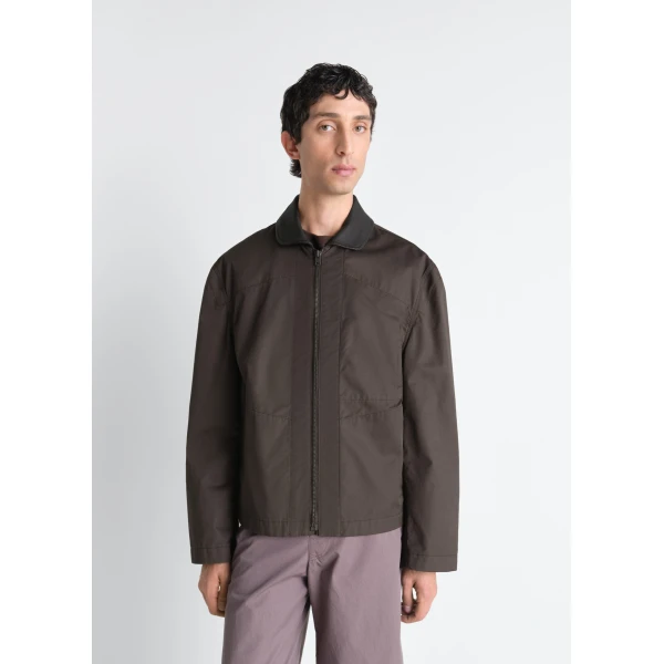 Lemaire Leather Collar Blouson in Cotton Twill - Jackets - Parisian Minimalist Luxury at Luxury Shoes 