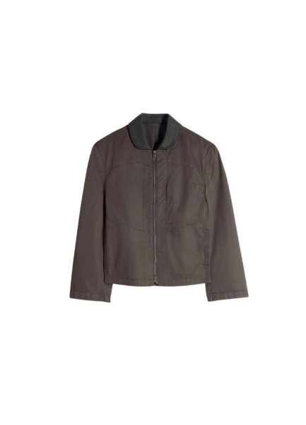 Lemaire Leather Collar Blouson in Cotton Twill - Jackets - Parisian Minimalist Luxury at Luxury Shoes 
