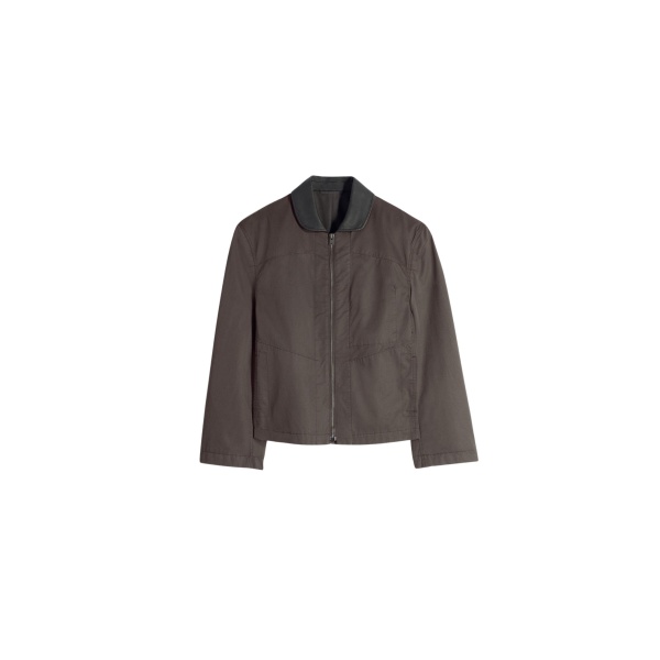 Lemaire Leather Collar Blouson in Cotton Twill - Jackets - Parisian Minimalist Luxury at Luxury Shoes 