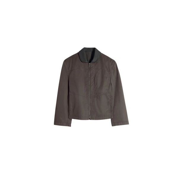 Lemaire Leather Collar Blouson in Cotton Twill - Jackets - Parisian Minimalist Luxury at Luxury Shoes 