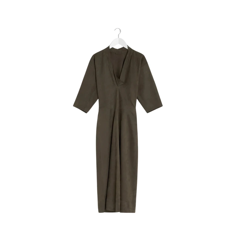 Lemaire Leather V-neck Dress - Dresses - Parisian Minimalist Luxury at Luxury Shoes 
