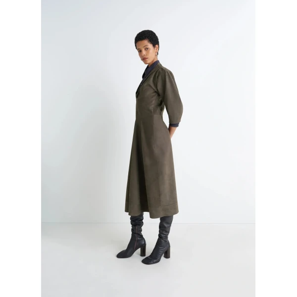 Lemaire Leather V-neck Dress - Dresses - Parisian Minimalist Luxury at Luxury Shoes 
