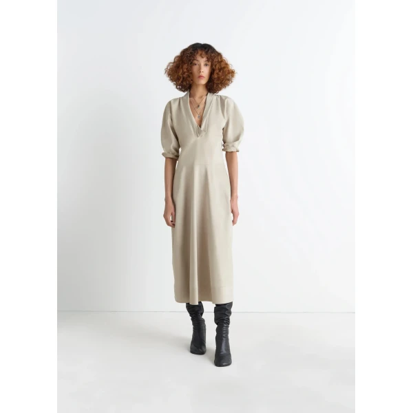 Lemaire Leather V-neck Dress - Dresses - Parisian Minimalist Luxury at Luxury Shoes 