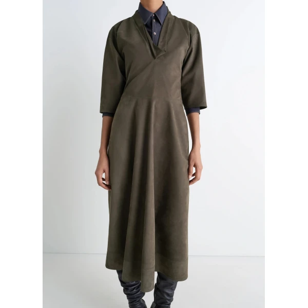 Lemaire Leather V-neck Dress - Dresses - Parisian Minimalist Luxury at Luxury Shoes 