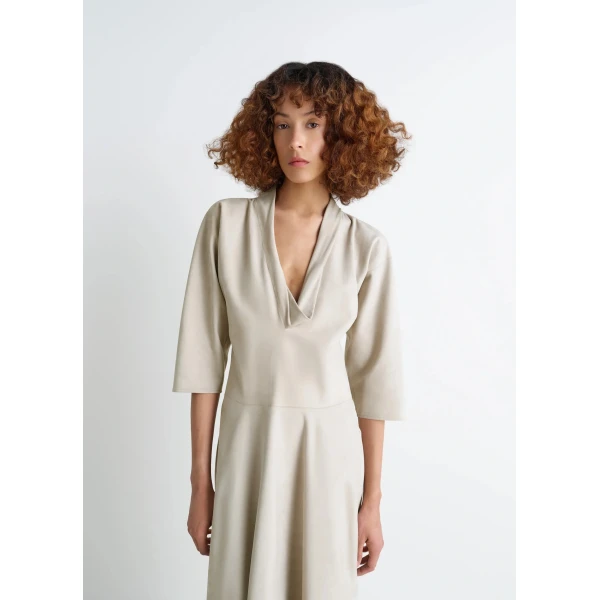Lemaire Leather V-neck Dress - Dresses - Parisian Minimalist Luxury at Luxury Shoes 