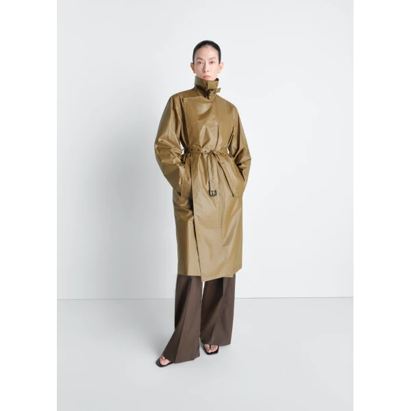 Lemaire Light Wrap Coat in Light Coated Cotton - Coats - Parisian Minimalist Luxury at Luxury Shoes 