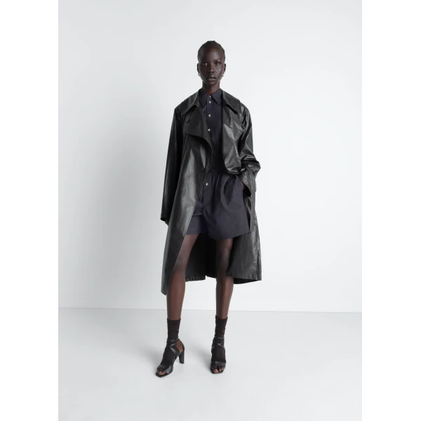 Lemaire Light Wrap Coat in Light Coated Cotton - Coats - Parisian Minimalist Luxury at Luxury Shoes 