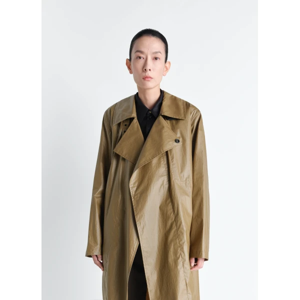 Lemaire Light Wrap Coat in Light Coated Cotton - Coats - Parisian Minimalist Luxury at Luxury Shoes 