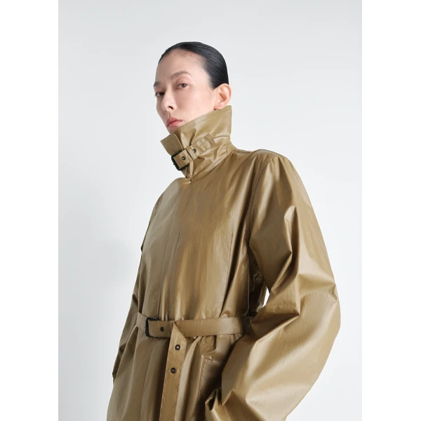 Lemaire Light Wrap Coat in Light Coated Cotton - Coats - Parisian Minimalist Luxury at Luxury Shoes 