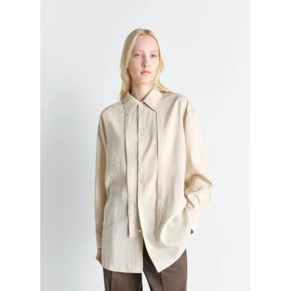 Lemaire Long Shirt with Tie in Dry Silk - Tops - Parisian Minimalist Luxury at Luxury Shoes 