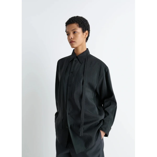 Lemaire Long Shirt with Tie in Dry Silk - Tops - Parisian Minimalist Luxury at Luxury Shoes 