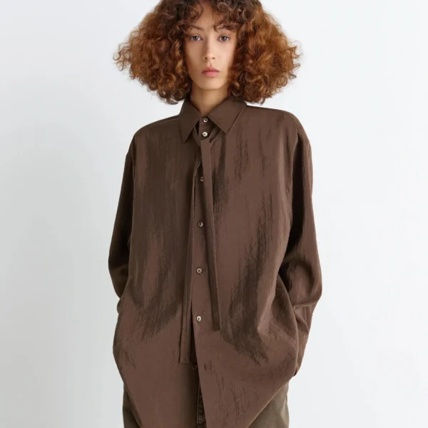 Lemaire Long Shirt with Tie in Dry Silk, view 3