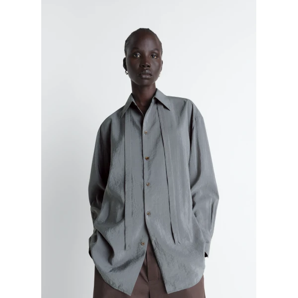 Lemaire Long Shirt with Tie in Dry Silk - Tops - Parisian Minimalist Luxury at Luxury Shoes 