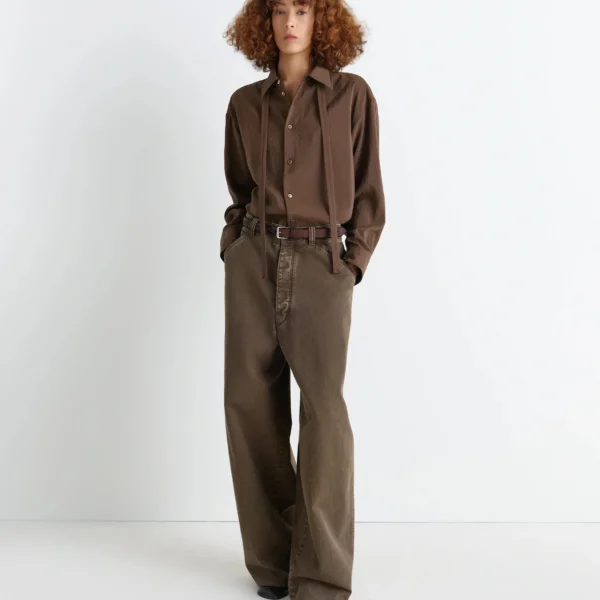 Lemaire Long Shirt with Tie in Dry Silk, view 4