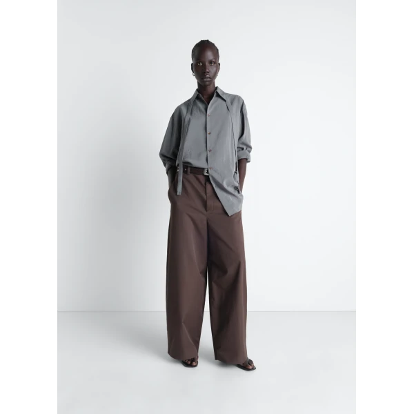 Lemaire Long Shirt with Tie in Dry Silk - Tops - Parisian Minimalist Luxury at Luxury Shoes 