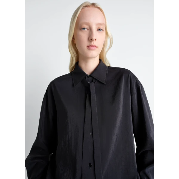 Lemaire Long Shirt with Tie in Dry Silk - Tops - Parisian Minimalist Luxury at Luxury Shoes 