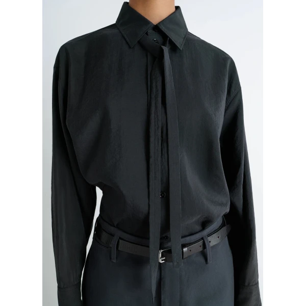 Lemaire Long Shirt with Tie in Dry Silk - Tops - Parisian Minimalist Luxury at Luxury Shoes 