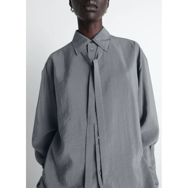 Lemaire Long Shirt with Tie in Dry Silk - Tops - Parisian Minimalist Luxury at Luxury Shoes 