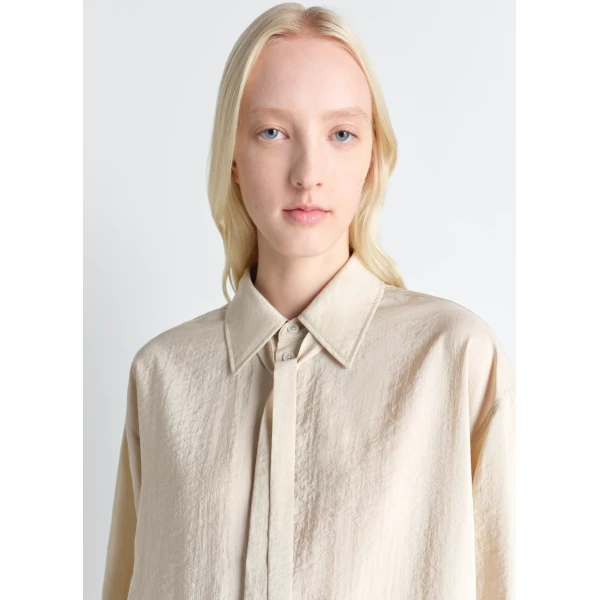 Lemaire Long Shirt with Tie in Dry Silk - Tops - Parisian Minimalist Luxury at Luxury Shoes 