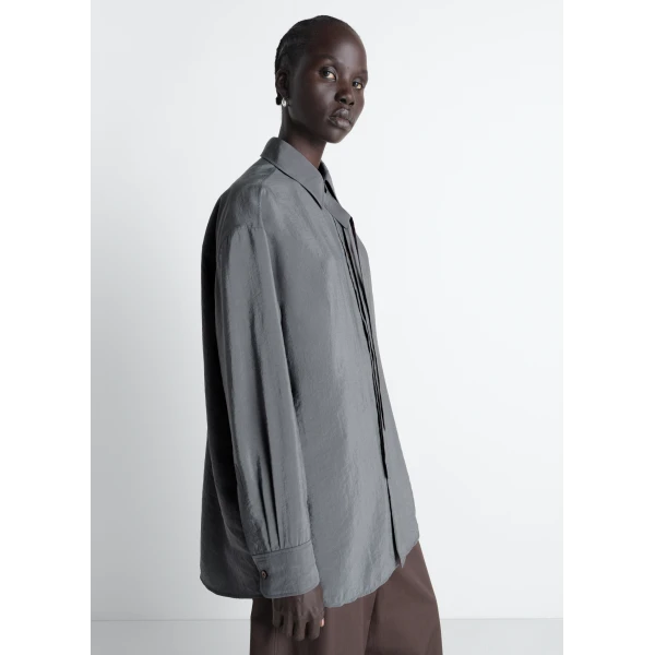 Lemaire Long Shirt with Tie in Dry Silk - Tops - Parisian Minimalist Luxury at Luxury Shoes 