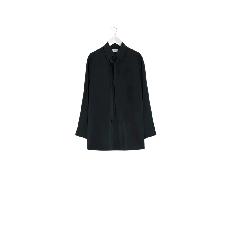 Lemaire Long Shirt with Tie in Dry Silk - Tops - Parisian Minimalist Luxury at Luxury Shoes 