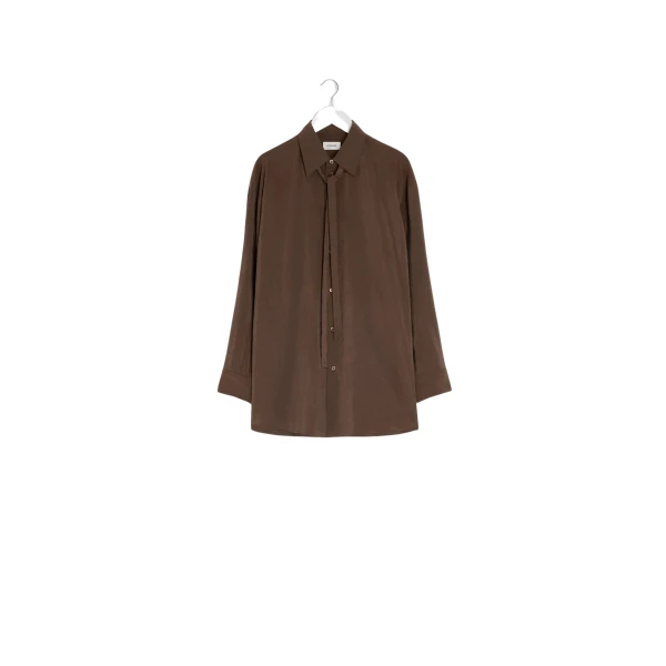 Lemaire Long Shirt with Tie in Dry Silk