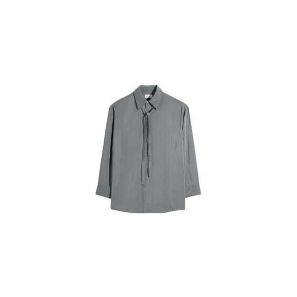 Lemaire Long Shirt with Tie in Dry Silk - Tops - Parisian Minimalist Luxury at Luxury Shoes 