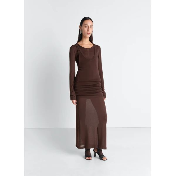 Lemaire Long Sleeve Tube Dress in Viscose Crepe - Dresses - Parisian Minimalist Luxury at Luxury Shoes 