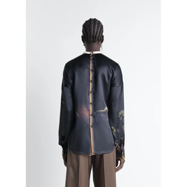 Lemaire Plastron Top in Landscape Printed Silk - Tops - Parisian Minimalist Luxury at Luxury Shoes 