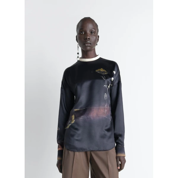 Lemaire Plastron Top in Landscape Printed Silk - Tops - Parisian Minimalist Luxury at Luxury Shoes 