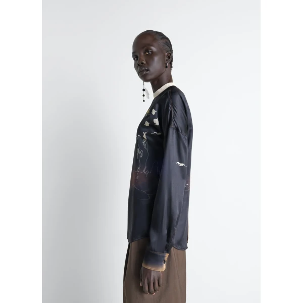 Lemaire Plastron Top in Landscape Printed Silk - Tops - Parisian Minimalist Luxury at Luxury Shoes 