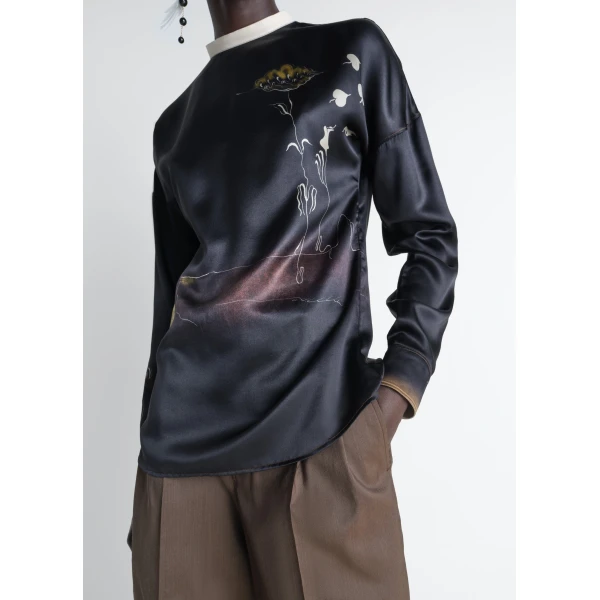 Lemaire Plastron Top in Landscape Printed Silk - Tops - Parisian Minimalist Luxury at Luxury Shoes 