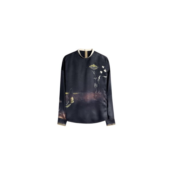 Lemaire Plastron Top in Landscape Printed Silk - Tops - Parisian Minimalist Luxury at Luxury Shoes 