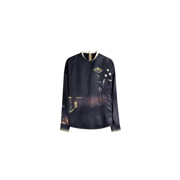 Lemaire Plastron Top in Landscape Printed Silk - Tops - Parisian Minimalist Luxury at Luxury Shoes 