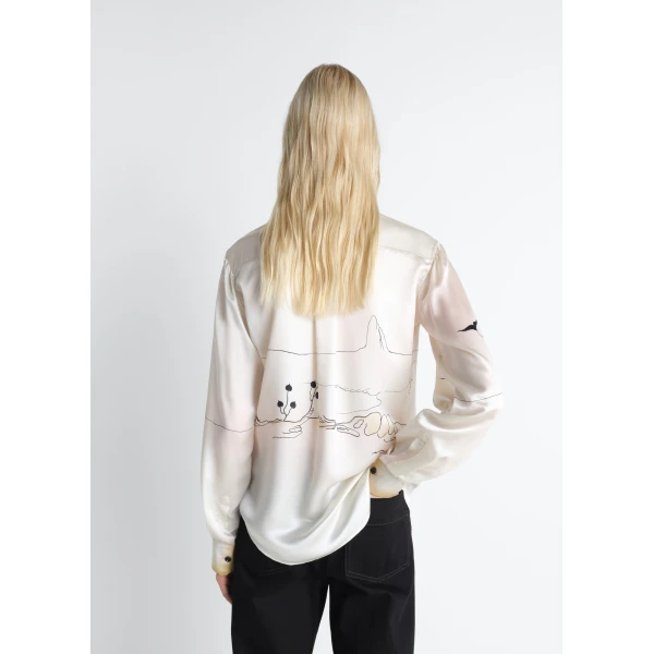 Lemaire Pointed Collar Shirt in Landscape Printed Silk - Tops - Parisian Minimalist Luxury at Luxury Shoes 