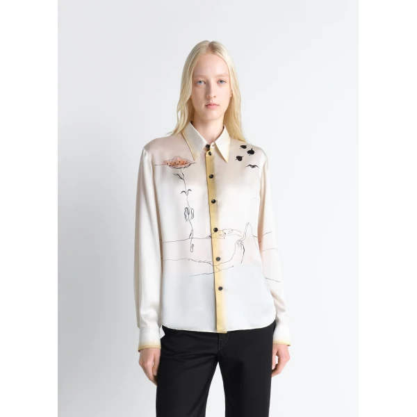 Lemaire Pointed Collar Shirt in Landscape Printed Silk - Tops - Parisian Minimalist Luxury at Luxury Shoes 