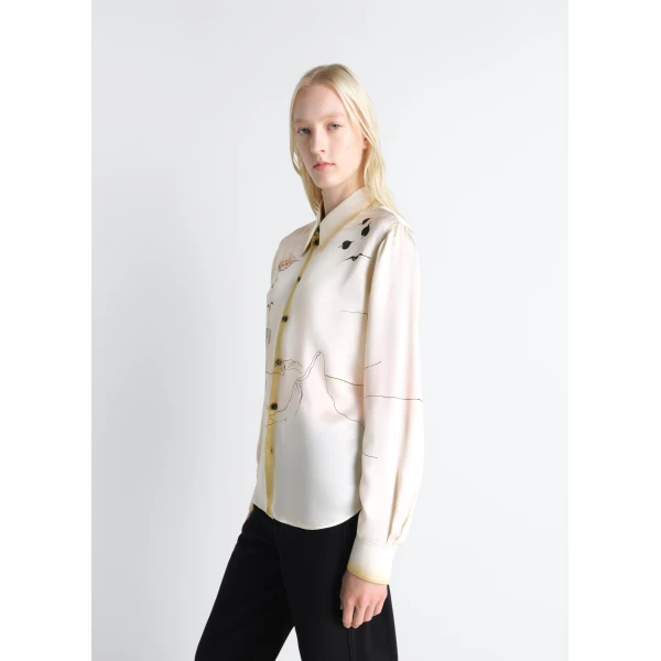 Lemaire Pointed Collar Shirt in Landscape Printed Silk - Tops - Parisian Minimalist Luxury at Luxury Shoes 