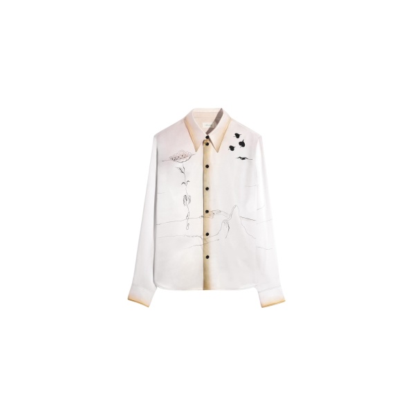 Lemaire Pointed Collar Shirt in Landscape Printed Silk - Tops - Parisian Minimalist Luxury at Luxury Shoes 