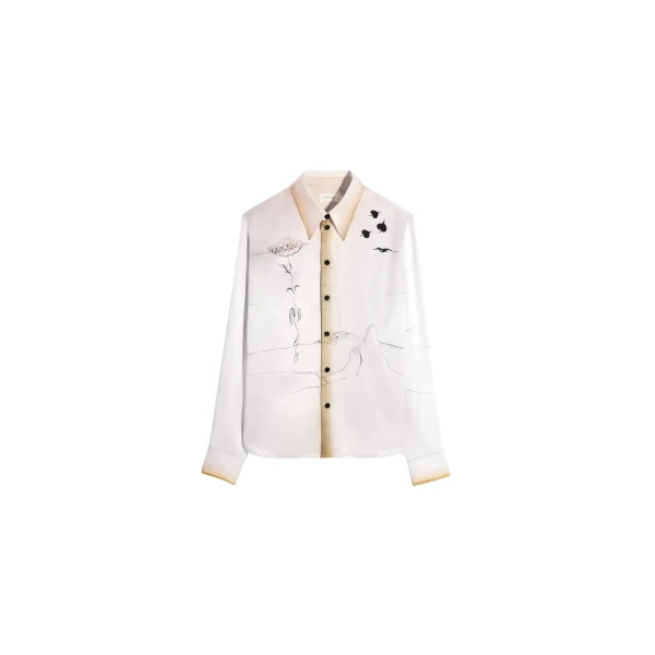 Lemaire Pointed Collar Shirt in Landscape Printed Silk - Tops - Parisian Minimalist Luxury at Luxury Shoes 