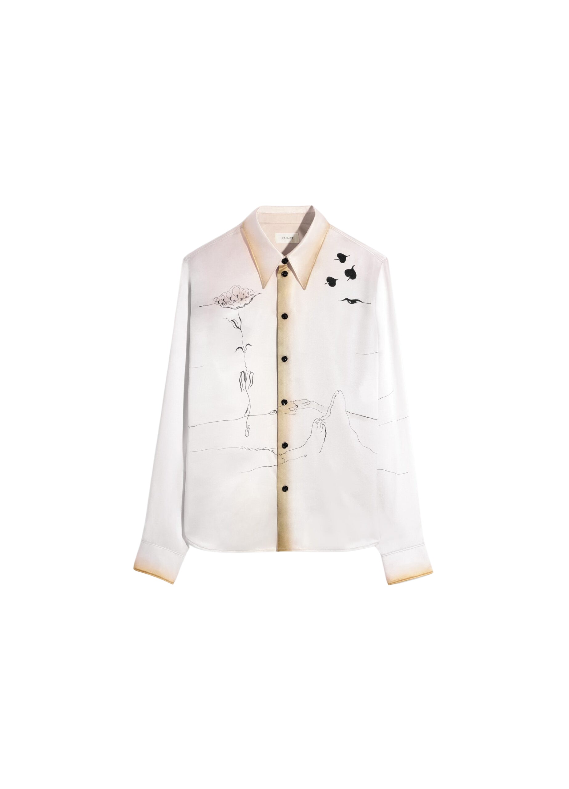 Lemaire Pointed Collar Shirt in Landscape Printed Silk - Tops - Parisian Minimalist Luxury at Luxury Shoes 