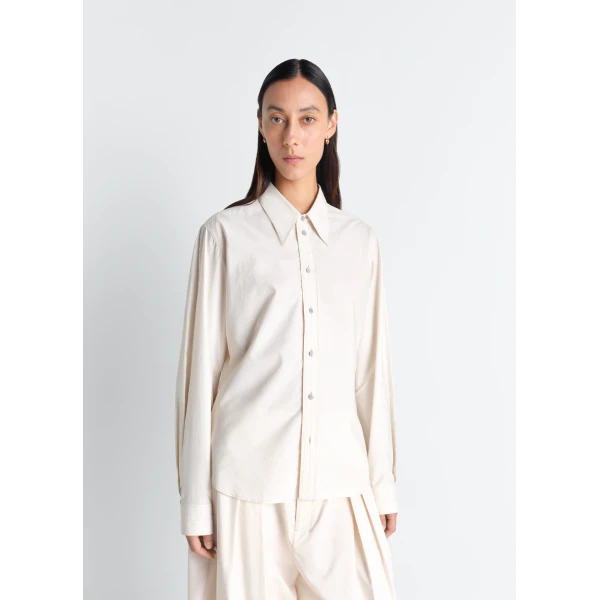 Lemaire Pointed Collar Shirt in Washed Cotton Silk - Tops - Parisian Minimalist Luxury at Luxury Shoes 