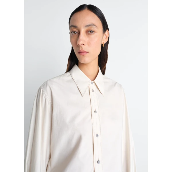 Lemaire Pointed Collar Shirt in Washed Cotton Silk - Tops - Parisian Minimalist Luxury at Luxury Shoes 