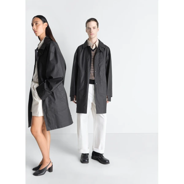Lemaire Raincoat in Resinated Cotton - Coats - Parisian Minimalist Luxury at Luxury Shoes 