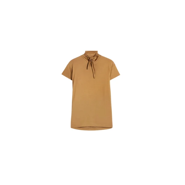 Lemaire Short Sleeve Foulard Top in Viscose Cotton Jersey - Tops - Parisian Minimalist Luxury at Luxury Shoes 