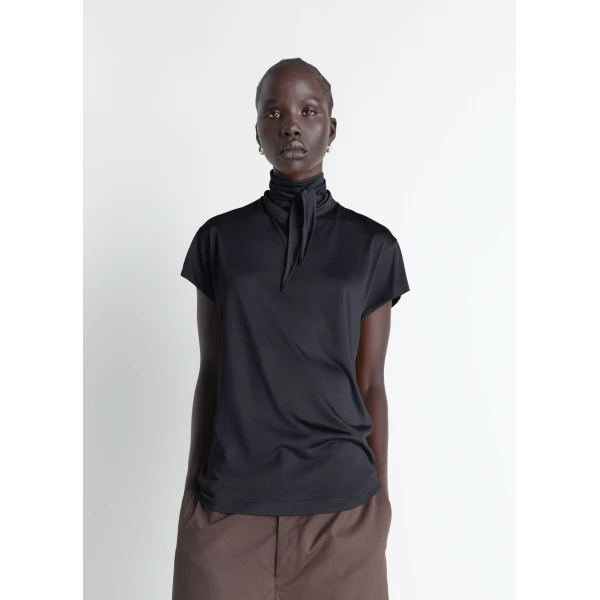 Lemaire Short Sleeve Foulard Top in Viscose Cotton Jersey - Tops - Parisian Minimalist Luxury at Luxury Shoes 
