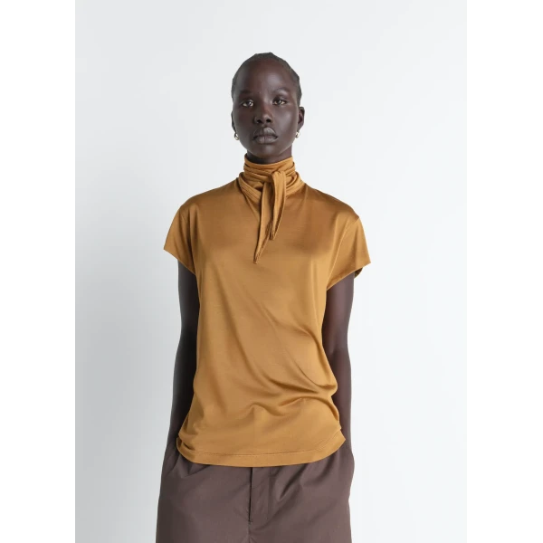 Lemaire Short Sleeve Foulard Top in Viscose Cotton Jersey - Tops - Parisian Minimalist Luxury at Luxury Shoes 