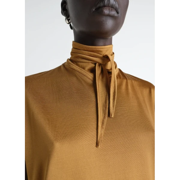 Lemaire Short Sleeve Foulard Top in Viscose Cotton Jersey - Tops - Parisian Minimalist Luxury at Luxury Shoes 